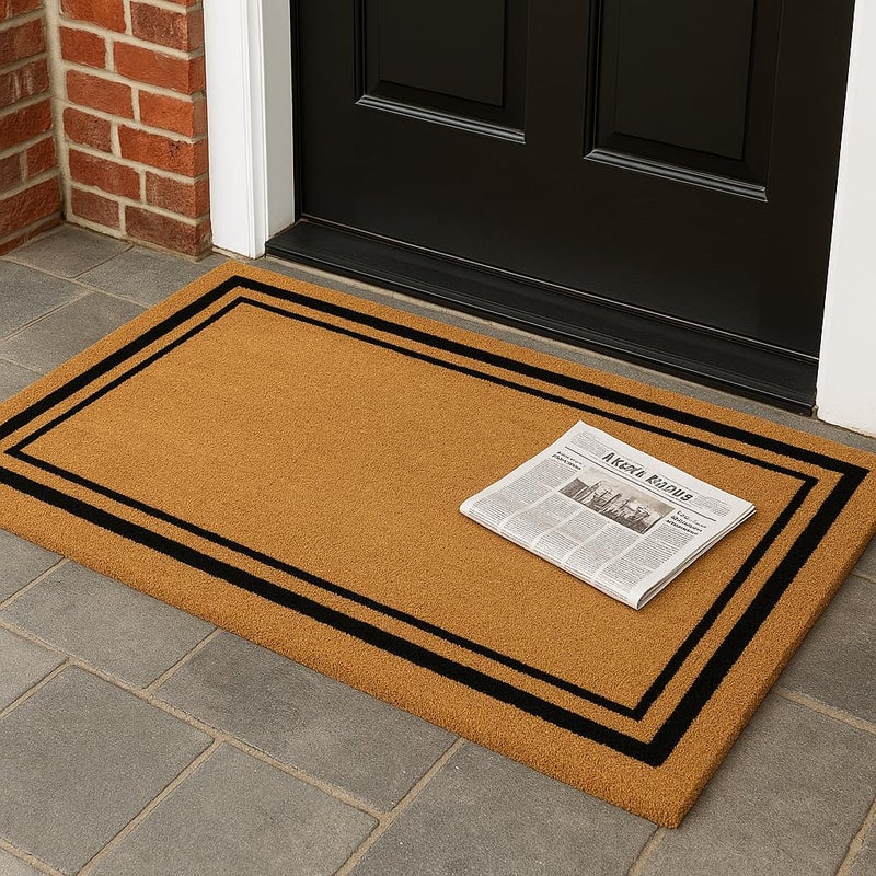 Kempf Black Border Coco Coir Doormat, 24" x 60", Non-Slip Backing, Heavy Duty Natural Fiber Front Door Welcome Entrance Mat, Low Clearance, Outdoor Indoor - Image 2